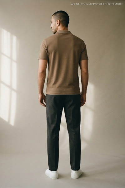 Maccali Tricou pentru bărbați cu model Relax Fit, maro, cu guler polo
