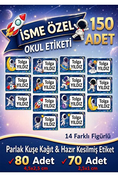 fırsatlar diyarı Okul Etiketi Uzay ve Astronot Temalı - Özel Isim Yazdırılabi...