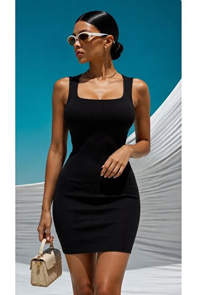 Modafeminen Square neck mini knit tr093 black