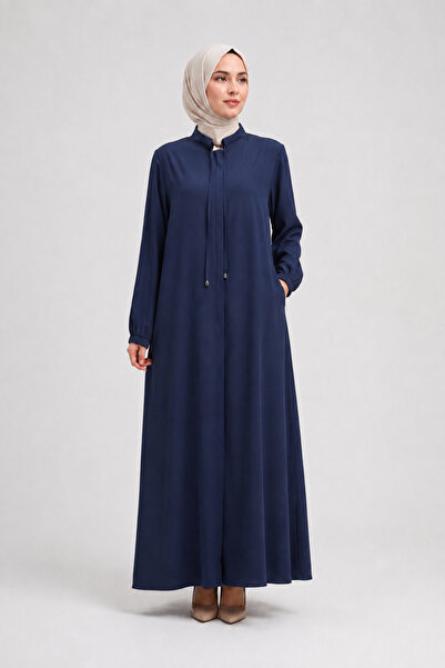 NECO GİYİM Plain Navy Blue Robe with Hidden Zipper