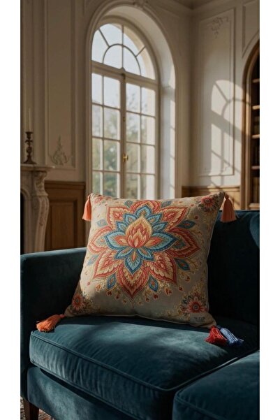 MAİSON ALİSA Bohem Lotus Mandala Kırlent (iç yastık dahildir) 40 x 40 cm Leke...