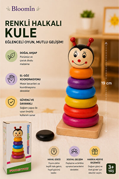 Bloomin Wooden Colorful Ring Tower Coordination and Intelligence Game Wooden ...