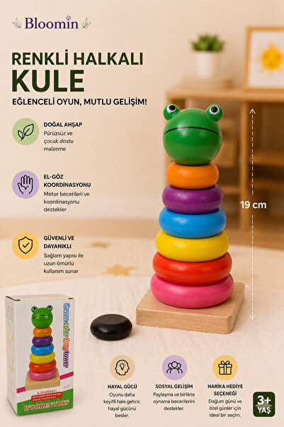 Bloomin Wooden Colorful Ring Tower Coordination and Intelligence Game Wooden ...