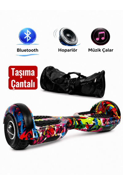 RYDER STAR Elektrikli Kaykay Hoverboard 6.5 Inch Taşıma Çantalı Bluetooth Hop...