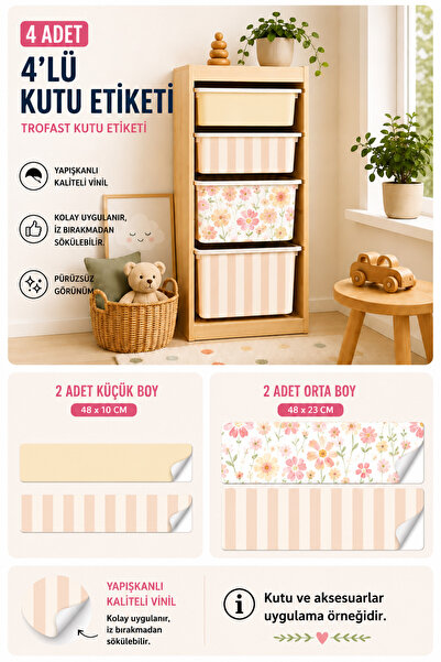 Kosinüs Reklam TROFAST Kutu Etiketi-Çocuk Odası Depolama- 4lü Set- Soft Tonla...