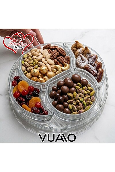 VUAO Round Glass 4-Compartment Breakfast Plate 5 Pieces - Presentation Plate ...