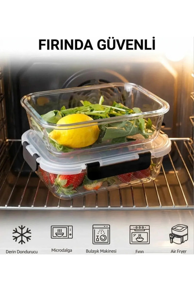 HOMENIVA 2 Pieces Rectangular Borosilicate Glass Leak Proof Lockable Storage ...