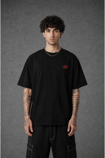 Ninkasiwear Naruto Akatsuki Anime Unisex Oversize 24/1 Cotton T-Shirt - Special Collar Print