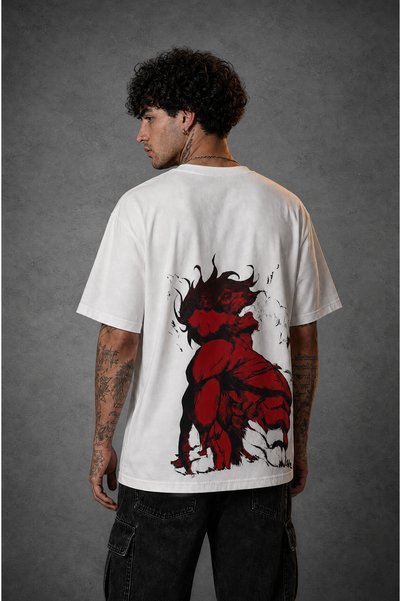 Ninkasiwear Attack on Titan Eren Anime Unisex Oversize 24/1 Cotton T-Shirt - Special Collar Print