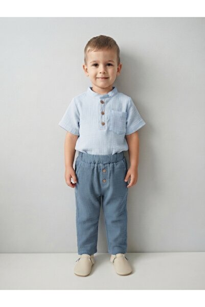 mimi little kids Short Sleeve Muslin Shirt Pants Stylish Boys' Set