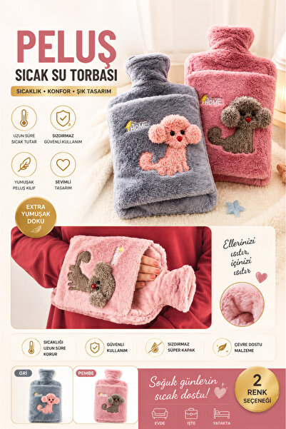AYGÖREN HOME Plush Covered Dog Emoji Hot Water Bag 2 lt Pocket Hand-Plugable ...