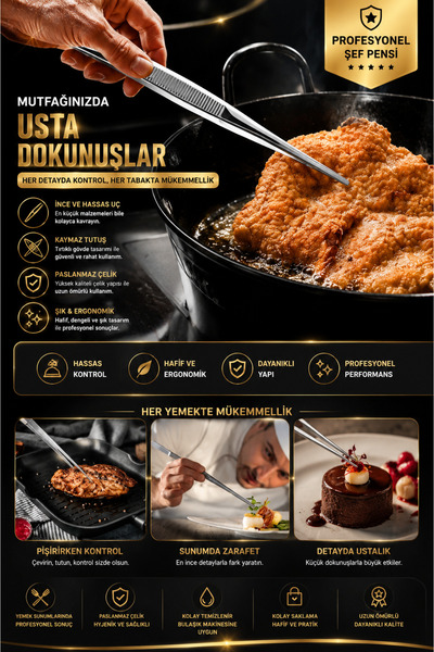 AYGÖREN HOME Masterchef Et Maşa Pratik Pişirme Cımbızı Çelik Maşa |Profesyone...