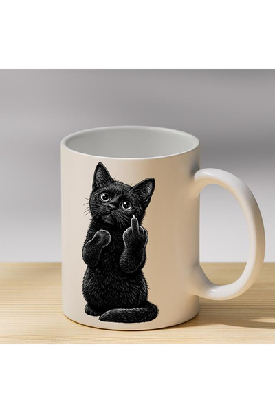 martı baskı Asi Kara Kedi Baskılı Porselen Kupa - Komik Kedi Severlere Hediye...