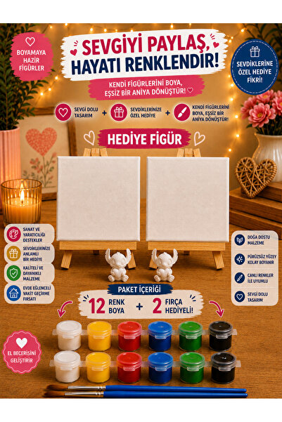 Regislunart 2li Set 10 Cm Mini Tuval Ve Şövale 12 Renk Boya Sevgililere Çocuk...