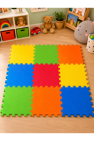 a v d a 9 Parça Düz Renkler Eva Puzzle 33x33cm Kalın Dayanıklı Oyun Karosu Ye...