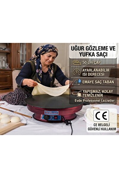 Genel Markalar İŞBİR BÜYÜK BOY 50 CM ELEKTRİKLİ TERMOSTATLI EMAYE YUFKA PİŞİRME SAÇI