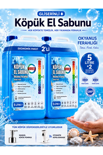 WBREX Premium Gliserinli Köpük Sabun 5 lt * 2 Adet Ekonomik Boy Okyanus Kokulu