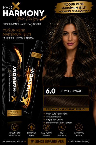 X Pro Harmony Koyu Kumral Saç Boyası 6.0 Doğal Kumral Beyaz Kapatıcı Kalıcı T...