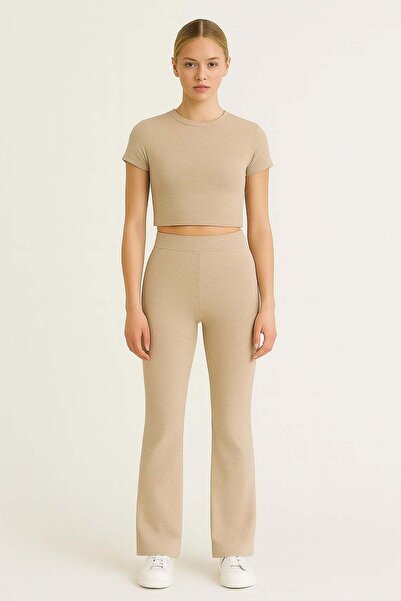 HAKKE Modal Crop and Straight Leg High Waist Women's Set