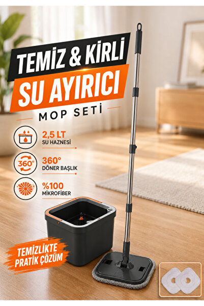 edewatt Temiz ve Kirli Suyu Ayıran Mop Seti – 360 Derece Döner Mikrofiber Mop...