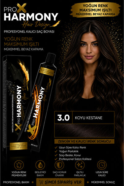 X Pro Harmony Koyu Kestane Saç Boyası 3.0 Doğal Ton Beyaz Kapatıcı Kalıcı Tüp...