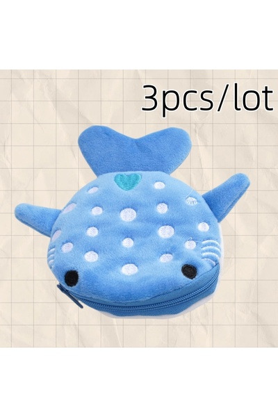 Choice3 3pcs Blue New Cartoon Shark Plush Coin Purse, Cute Pendant, Data Cabl...