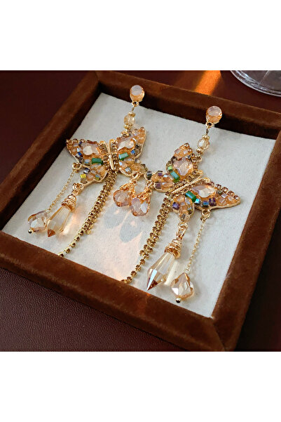 Choice Golden (Orange) Inlaid Rhinestone Dangle Earrings Woman Retro Style Cr...