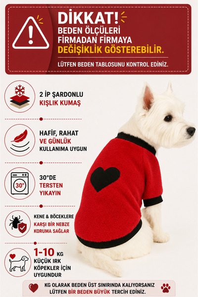 DOGİ&DOG Black Heart Pattern Small Breed Fleece Cat Sweatshirt - 1-11kg
