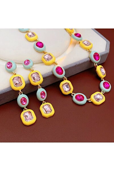 Choice 2 pcs set 1/2 Pcs Colorful Square Oval Rhinestones Chokers Necklaces W...