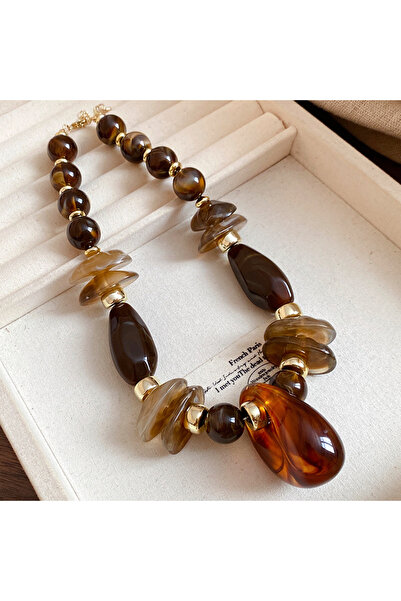 Choice Necklace style3 1/2 Pcs Amber Color Irregular Acrylic Beads Chokers Ne...