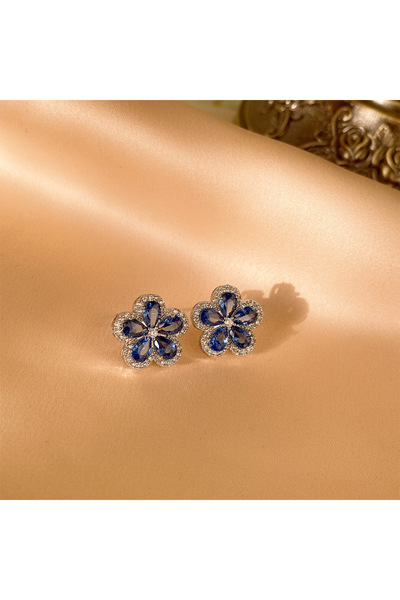 Choice I Flowers Exquisite Blue Zircon Flower Stud Earrings Women Unique Temp...