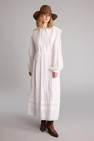 DeFacto Manuka X Defacto Relax Fit Large Collar Voile Long Sleeve Midi Dress ...