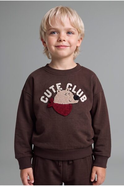 DeFacto %100 Pamuk Oversize Ayıcık Aplikeli Sweatshirt Erkek Bebek I3805A526WN