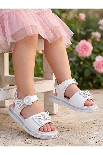 Civil Girls Size 21-25 Sandals with Butterfly Accessories - White