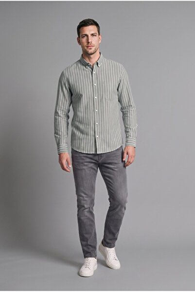 DeFacto Regular Fit Buttoned Collar Striped Woven Pocket Long Sleeve Shirt E7...