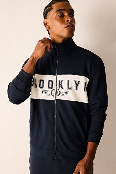 DeFacto NBA Lisanslı Brooklyn Nets Standart Fıt Dik Yaka Fermuarlı Sweat Hırk...