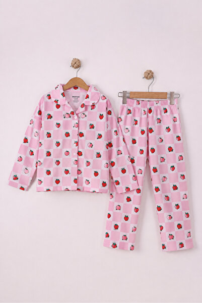 monox 100% Cotton Girls' Buttoned Pajama Set - Long Sleeve