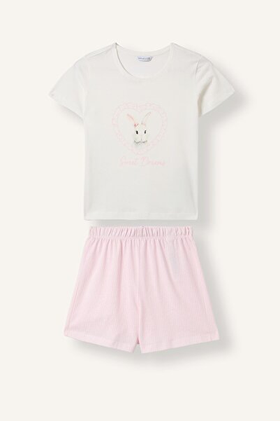 DeFacto 100% Cotton Printed Short Sleeve Top and Shorts Bottom 2-Piece Pajama...