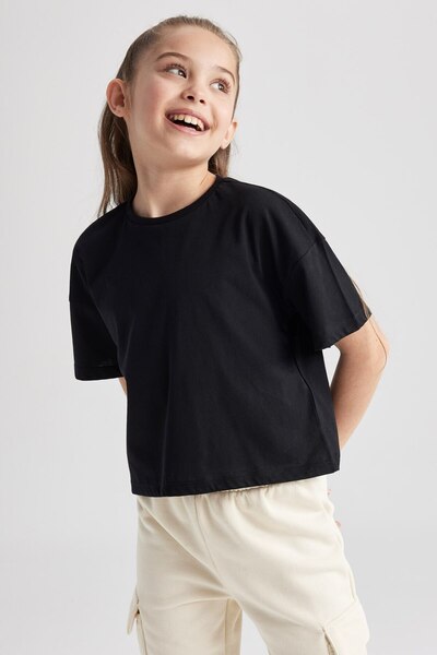 DeFacto 100% Cotton Relax Fit Crew Neck Basic Plain Short Sleeve T-Shirt Girl...