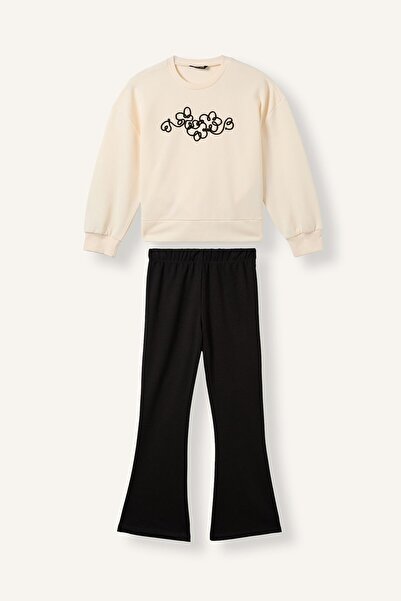 DeFacto Printed Long Sleeve Sweatshirt Top Spanish Leg Bottom 2-Piece Set Gir...