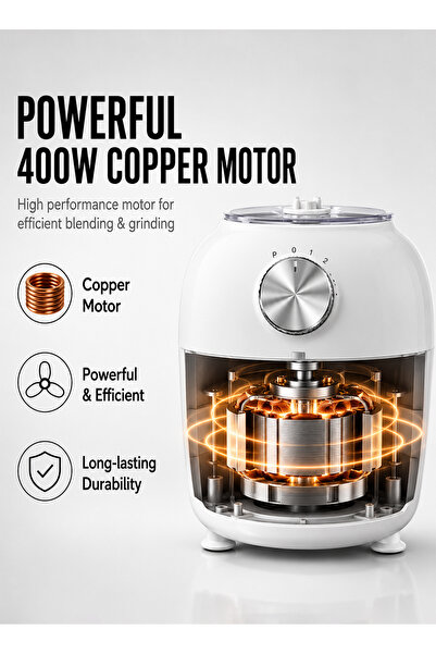 Royal Appliances خلاط كهربائي 3 في 1 مع مطحنة ومفرمة، سعة 1.75 لتر، 400 واط، سرعتان + خاصية النبض، RA-BG160