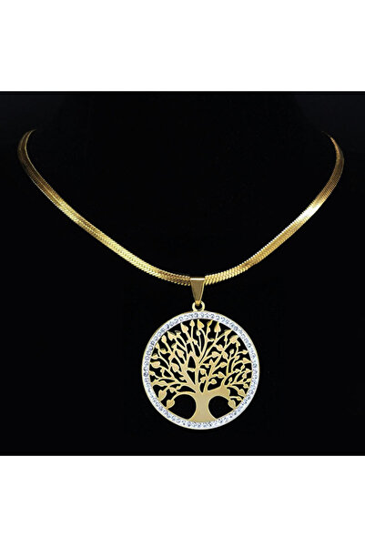 Choice A 40cm SL GD Fashion Tree of Life Stainless Steel Crystal Necklaces Pe...