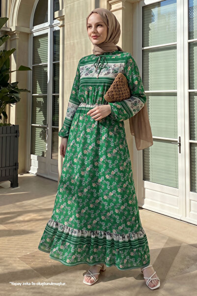 InStyle Misa Striped Floral Jacquard Yoryo Chiffon Dress - Green