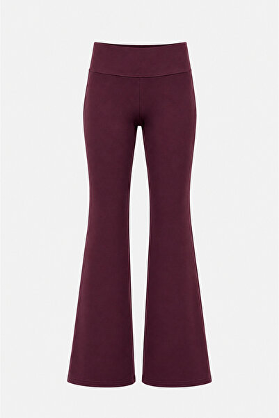olleo studio Women's Burgundy Flared High Waisted Sweatpants
