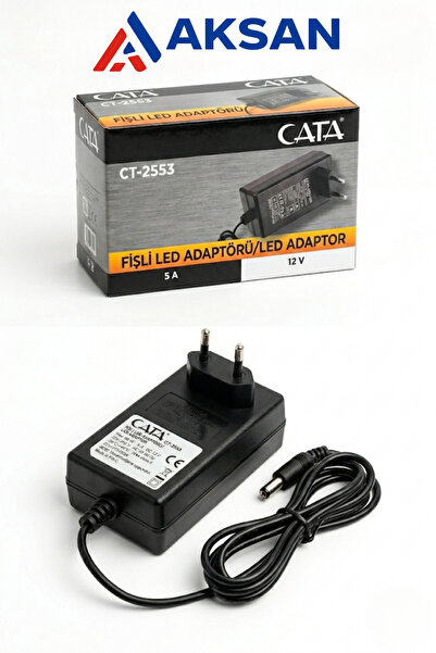 Cata CT-2553 Fişli LED Adaptörü 12V 5A 60W IP44 Şerit LED Güç Kaynağı DC Barr...
