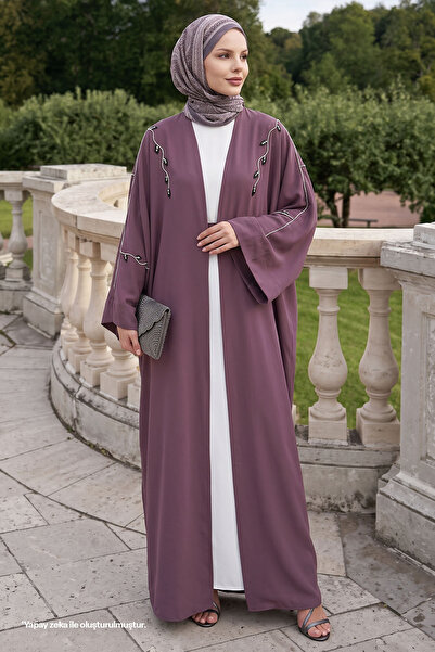 InStyle Ivy Pattern Stone Embellished Dress Abaya Dusty Rose