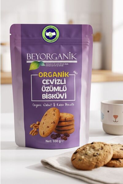 BEYORGANİK Organik Cevizli Üzümlü Bisküvi Miks 100gr Atıştırmalık Bisküvi
