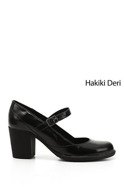 GÖNDERİ(R) Women/Girls Black Patent Leather Blunt Toe Medium Thick Heeled Gen...