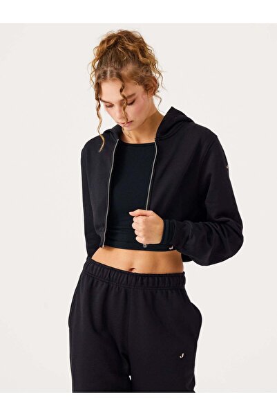 Jerf Aura Zipper Crop Hoodie Black