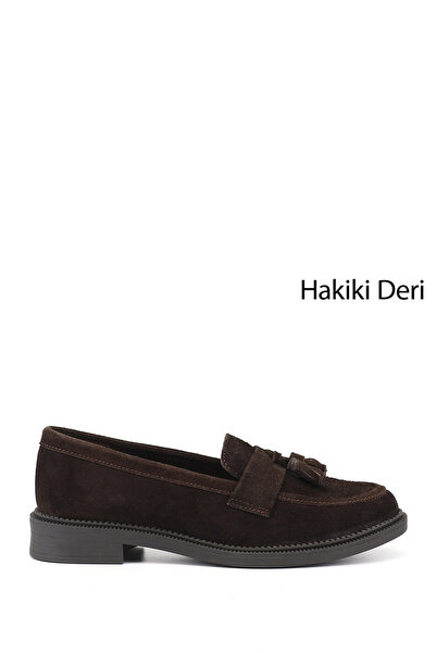 GÖNDERİ(R) Women's Brown Suede Genuine Leather Tasseled Loafer Shoes